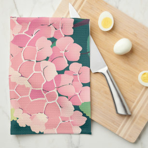 Pink Hydrangea Floral Botanical Tea Towel
