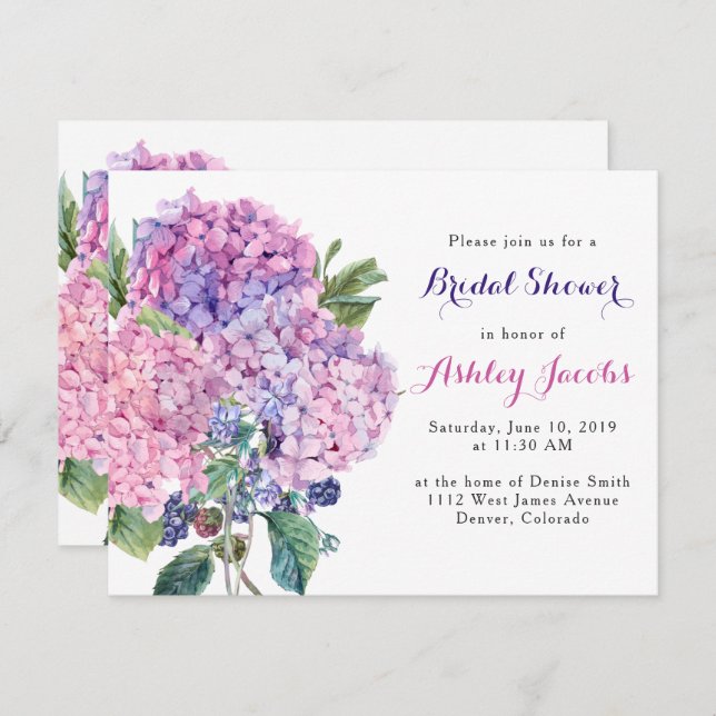 Pink Hydrangea Floral Bridal Shower Invitation (Front/Back)