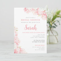 Pink Hydrangea Floral Bridal Shower Invitation