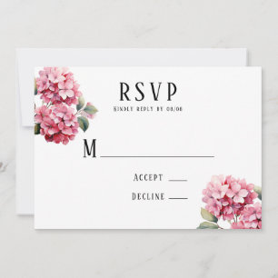 Pink Hydrangea Floral Butterfly Wedding RSVP Cards