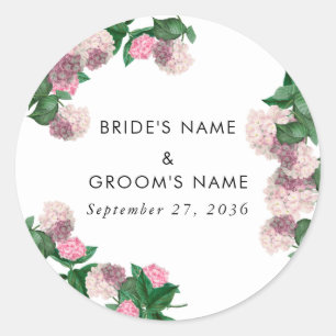 Pink Hydrangea Floral Greenery Modern Wedding Classic Round Sticker