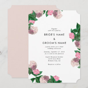Pink Hydrangea Floral Greenery Modern Wedding Invitation