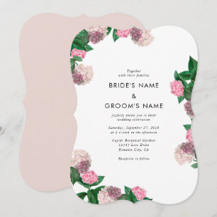 Pink Hydrangea Floral Greenery Modern Wedding Invitation