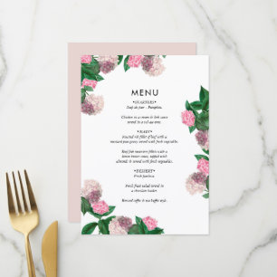 Pink Hydrangea Floral Greenery Modern Wedding Menu