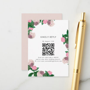 Pink Hydrangea Floral Greenery Modern Wedding RSVP Enclosure Card