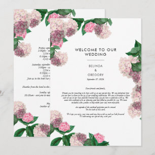 Pink Hydrangea Floral Greenery Wedding Itinerary Programme