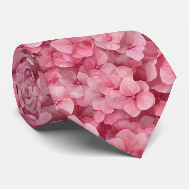Pink Hydrangea Floral Pattern Tie (Rolled)
