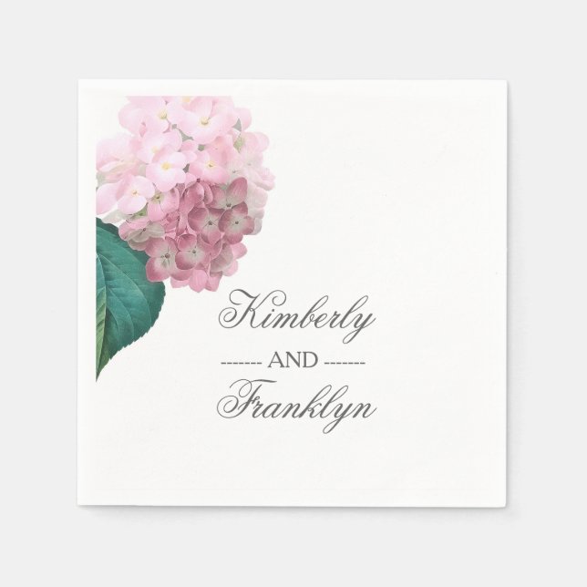 Pink Hydrangea Floral Wedding Napkin (Front)