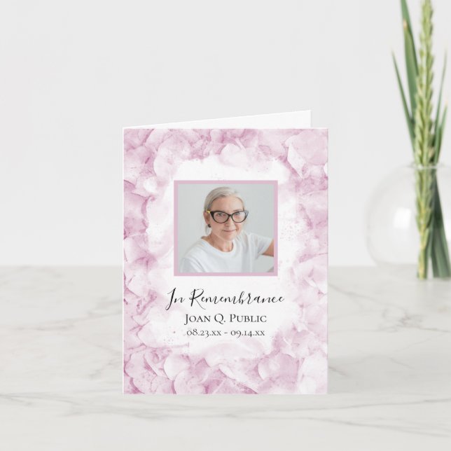 Pink Hydrangea Flower Watercolor Funeral Sympathy Thank You Card (Front)