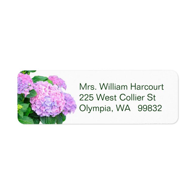 Pink Hydrangea Flowers address label (Front)