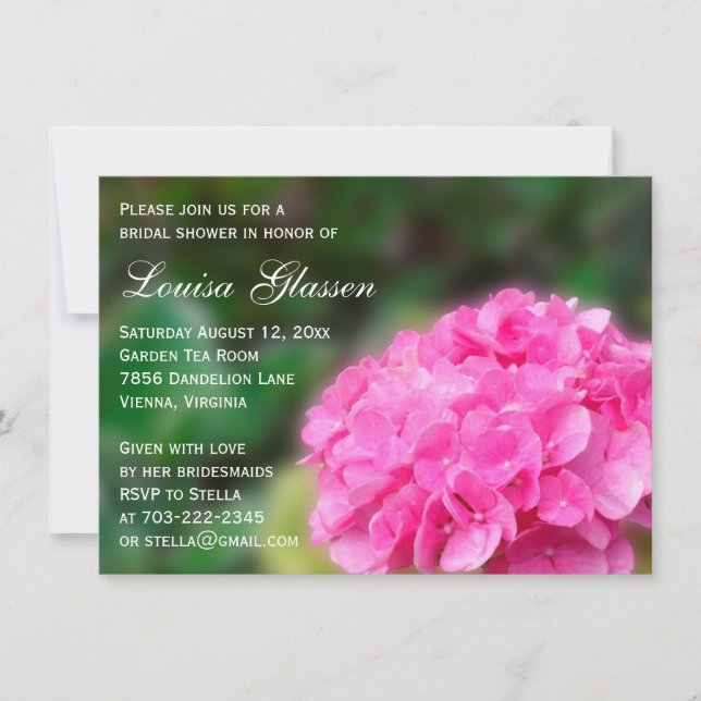 Pink Hydrangea Flowers Bridal Shower Invitation (Front)