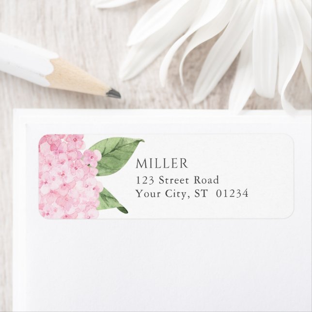 Pink Hydrangea Flowers Personalised Address (Insitu)