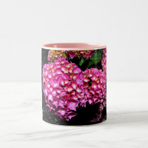 Pink hydrangea flowers Two-Tone coffee mug