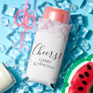 Pink Hydrangea Flowers Watercolor Wedding Favour Seltzer Can Cooler