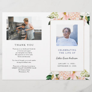 Pink Hydrangea Folded Funeral Program Template Flyer