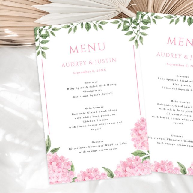 Pink Hydrangea Framed Border Wedding Paper Menu (Creator Uploaded)