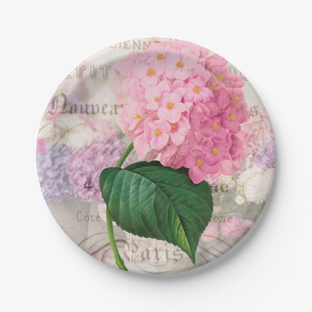 Pink Hydrangea French Paper Plates (Front)