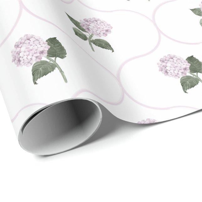 Pink Hydrangea Garden Floral Trellis Wrapping Paper (Roll Corner)