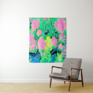 Pink Hydrangea Garden with Yellow Foliage Tapestry