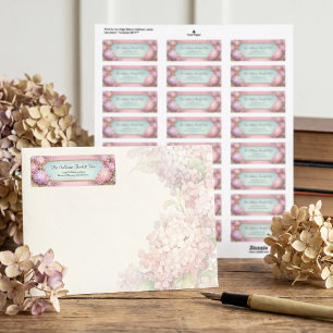 Pink Hydrangea Gold Filigree Sky Blue