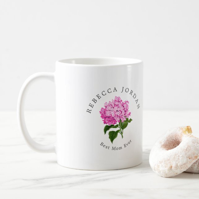 Pink Hydrangea Grand-millennial Best Mum Ever Coffee Mug (With Donut)