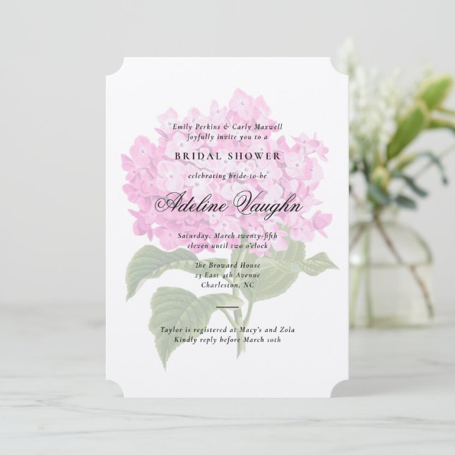 Pink Hydrangea Grandmillennial Bridal Shower Invitation (Standing Front)