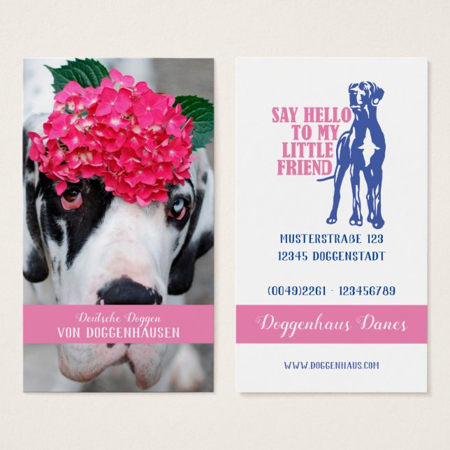Pink Hydrangea Great Dane Girly Contact Card (Front & Back)
