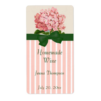 Pink Hydrangea Homemade Wine Label