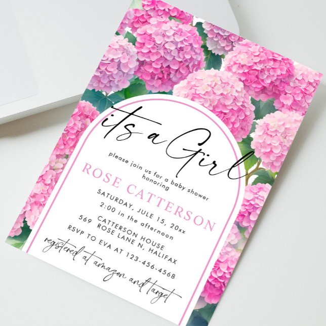 Pink Hydrangea It's a Girl Baby Shower Invitation (Creator Uploaded)
