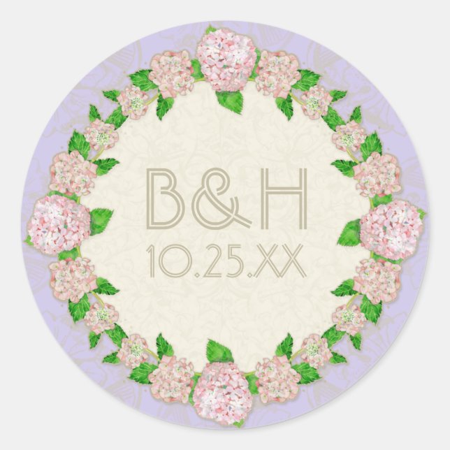Pink Hydrangea Lace Floral Formal Elegant Weddings Classic Round Sticker (Front)