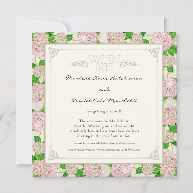 Pink Hydrangea Lace Floral Formal Elegant Weddings Invitation (Front)