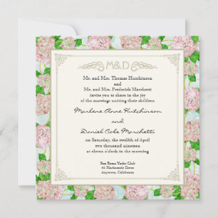 Pink Hydrangea Lace Floral Formal Elegant Weddings Invitation