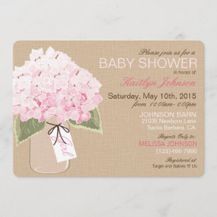 Pink Hydrangea Mason Jar Rustic Baby Shower Invitation