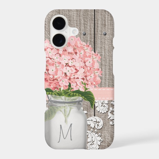 Pink Hydrangea Monogram Mason Jar (Back)