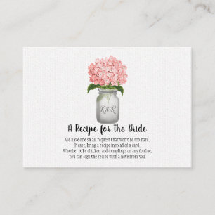 Pink Hydrangea Monogram Mason Jar Recipe Request Business Card