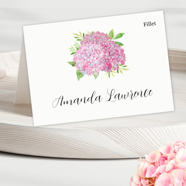 Pink Hydrangea Name Meal Option Place Cards (Creator Uploaded)