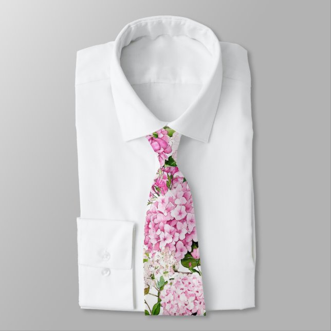 Pink hydrangea neck tie (Tied)