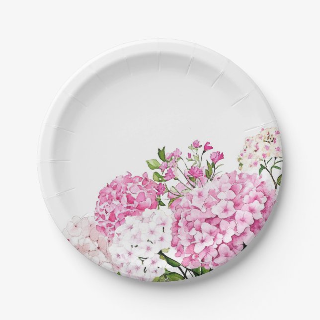 Pink Hydrangea Paper Plate (Front)