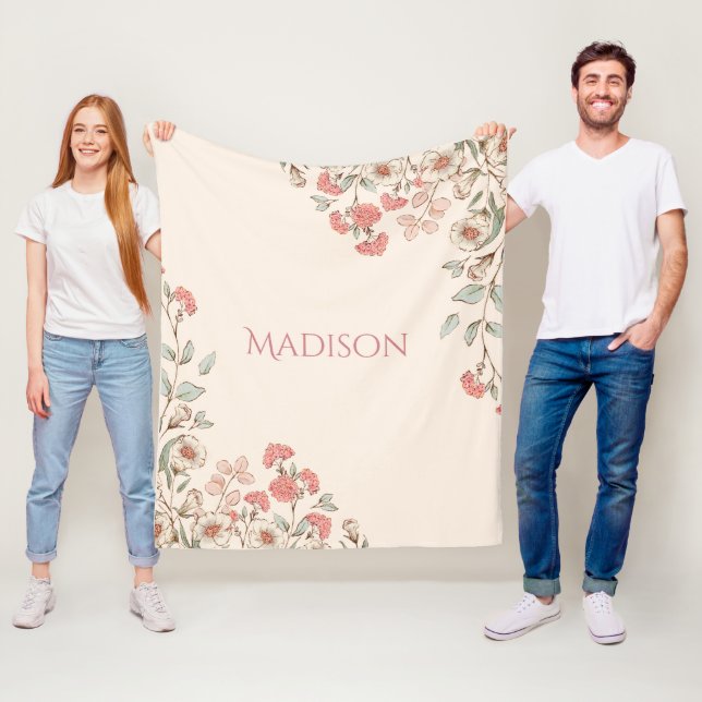 Pink Hydrangea Personalised Elegant Chic Floral Fleece Blanket (In Situ)