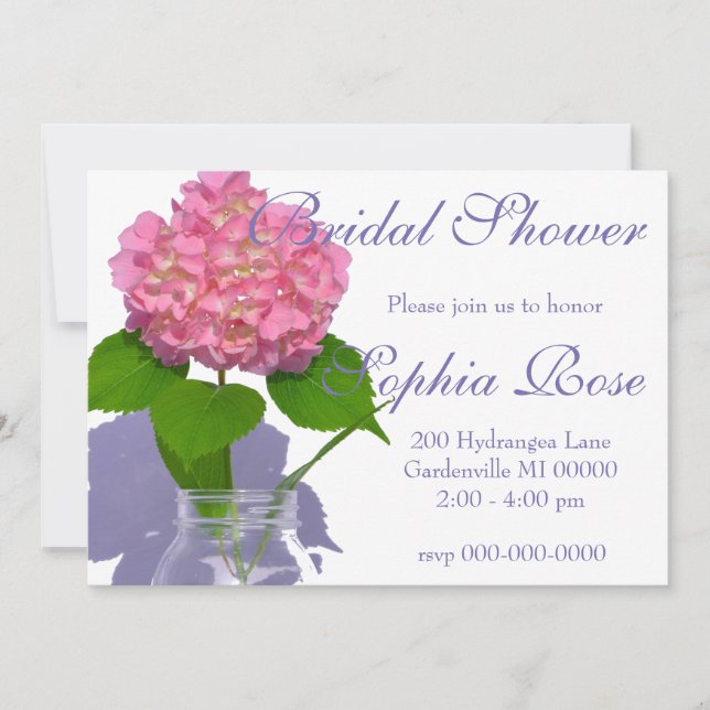 Pink hydrangea pink floral pink flower invitation (Front)