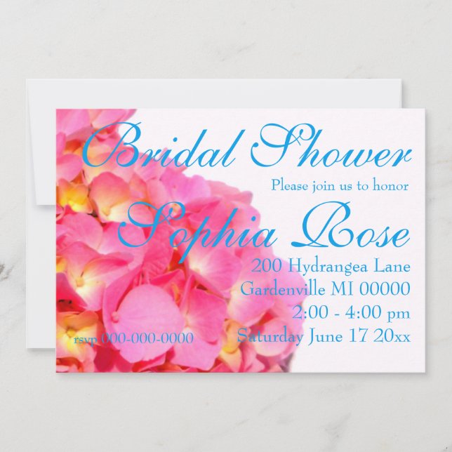 Pink Hydrangea pink floral pink flower Invitation (Front)