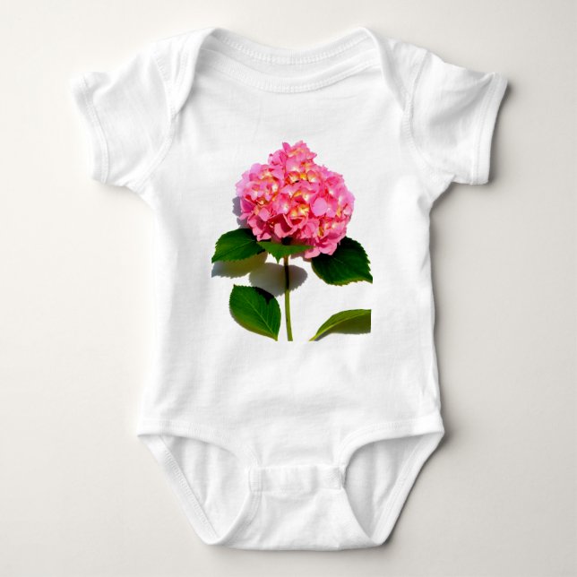 Pink hydrangea pink flower pink floral baby bodysuit (Front)