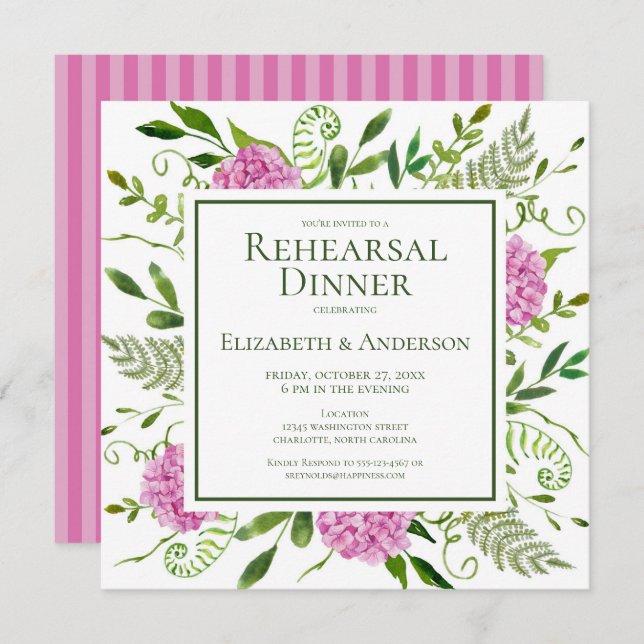 Pink Hydrangea Rehearsal Dinner Invitation (Front/Back)