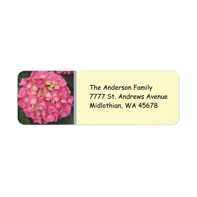 Pink Hydrangea Return Address Label (Front)