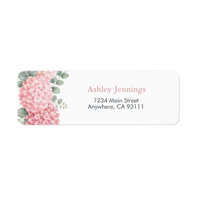 Pink Hydrangea Return Address Labels (Front)