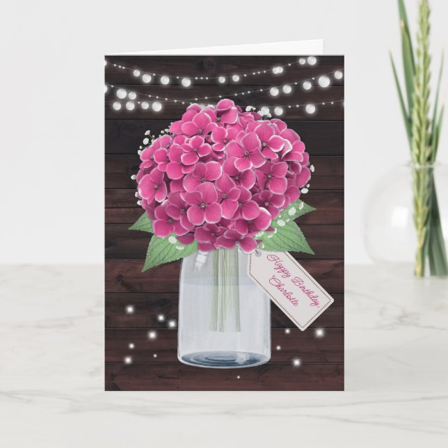 Pink Hydrangea Rustic Floral Sister Birthday Card (Front)