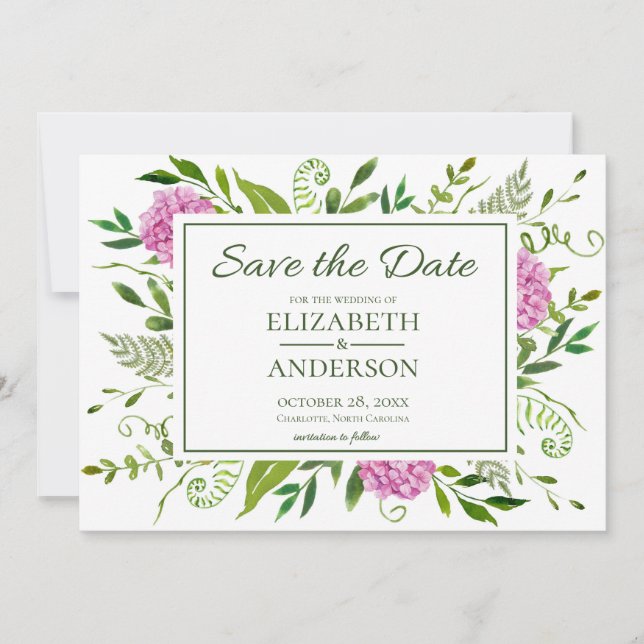 Pink Hydrangea Save The Date (Front)