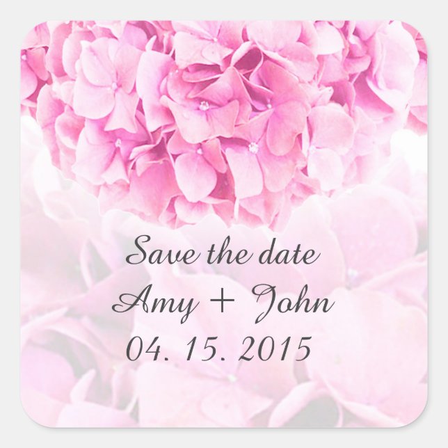 Pink hydrangea save the date stickers hydrangea1 (Front)