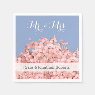 Pink Hydrangea Serenity Blue Personalised Wedding Napkin