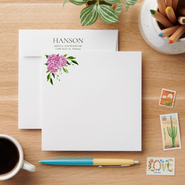 Pink Hydrangea Square Envelope (Desk)